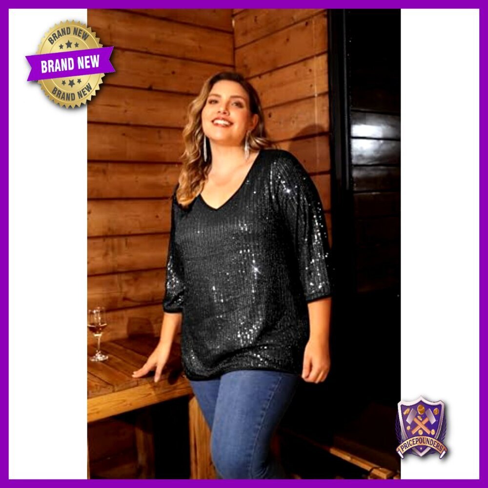 Plus Size Sequin Party Top 3/4 Sleeve Tunic XL-5XL - Picture 5 of 6